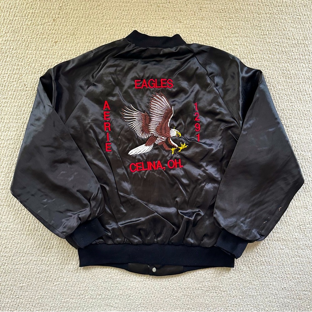Vintage Black Eagle Embroidered Bomber Jacket